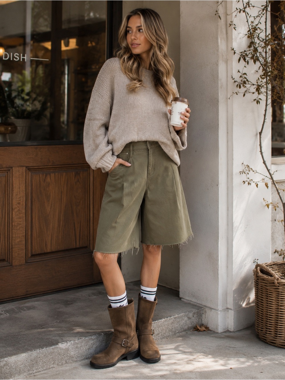 584. Women’s Dry Herb Distressed Oversized Long Shorts